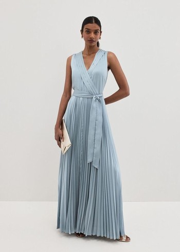 Phase Eight Bonnie Pleated Wrap Satin Dress Light Green Australia | KD2408965